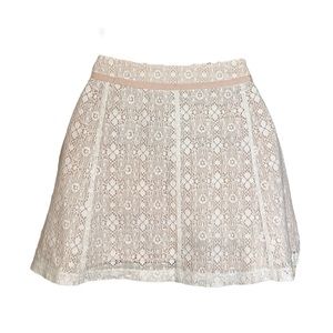 Forever 21- Graceful Off White Lace A-Line Mini Skirt with Pink Lining  (Medium)